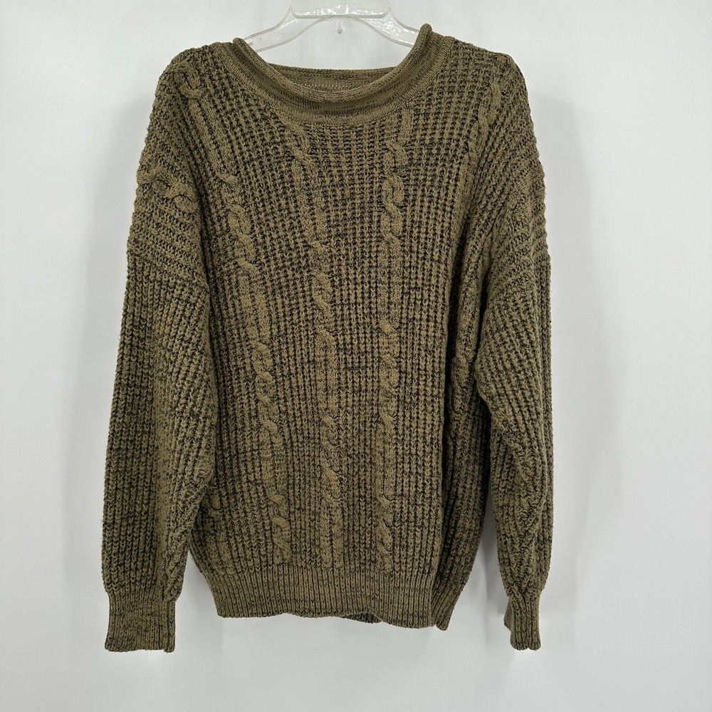 Womens Vintage Fisherman Roll Neck Cable Knit Sweater Sz 22W Preppy Olive Green